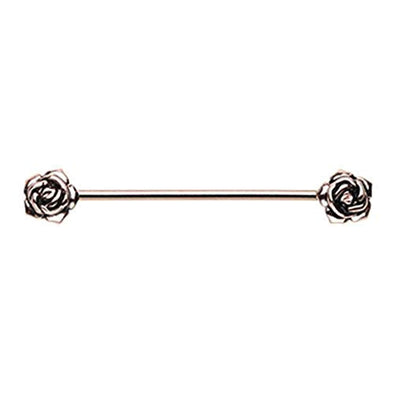 Rose Gold Double Rose Flower WildKlass Industrial Barbell-WildKlass Jewelry