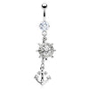 Ship's Wheel Gem Paved and Anchor Dangle with 316L Surgical Steel Navel (Sold by Piece)-WildKlass Jewelry