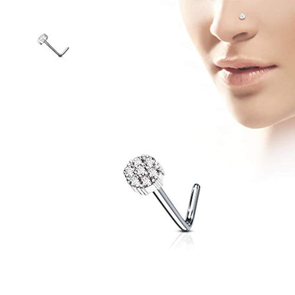 WildKlass 7 CZ Cluster Flower 316L Surgical Steel L Bend Nose Stud Rings-WildKlass Jewelry