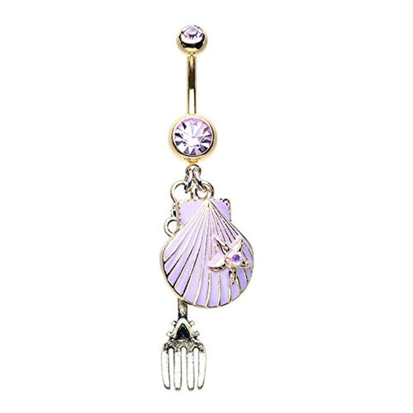 Golden Fairytale Dinglehopper Fork Shell WildKlass Belly Button Ring-WildKlass Jewelry