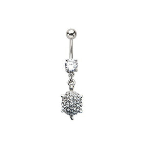 Clear Gem Turtle Dangle Charm WildKlass Belly Ring ( 14g 3/8")-WildKlass Jewelry