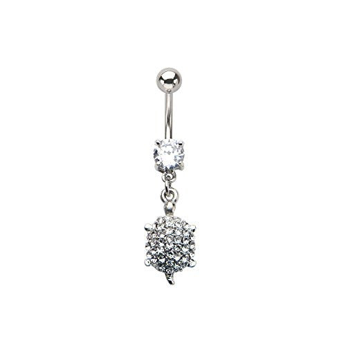 Clear Gem Turtle Dangle Charm WildKlass Belly Ring ( 14g 3/8")-WildKlass Jewelry