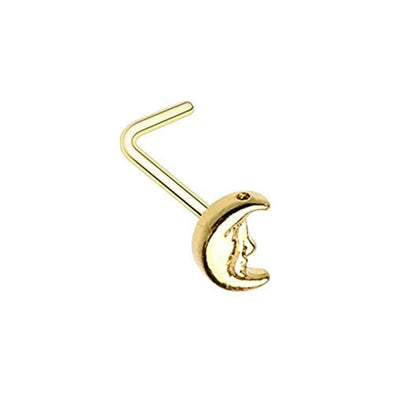 Golden Cresent Moon Face Nose L-Shape WildKlass Nose Ring-WildKlass Jewelry