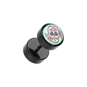Day of the Dead Sugar Skull Acrylic WildKlass Fake Plug-WildKlass Jewelry