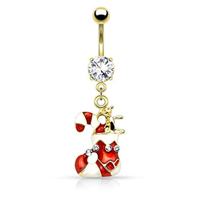 Candy Cane Stuffed Stocking WildKlass Dangle Navel Ring-WildKlass Jewelry