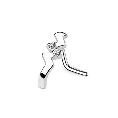 WildKlass CZ Paved Twist Nose Crawlers 316L Surgical Steel L Bend Nose Stud Rings-WildKlass Jewelry