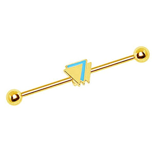 Gold Plated WildKlass Industrial Barbell with Layered Triangle-WildKlass Jewelry