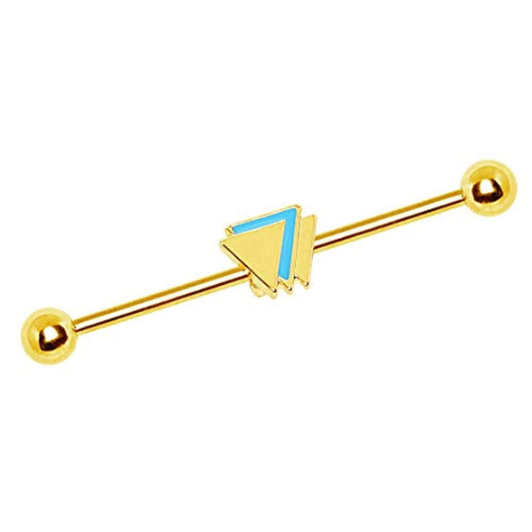 Gold Plated WildKlass Industrial Barbell with Layered Triangle-WildKlass Jewelry