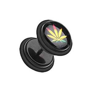 Rasta Weed Acrylic Fake WildKlass Plug with O-Rings-WildKlass Jewelry