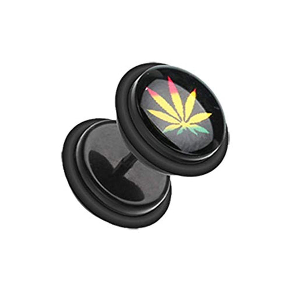 Rasta Weed Acrylic Fake WildKlass Plug with O-Rings-WildKlass Jewelry