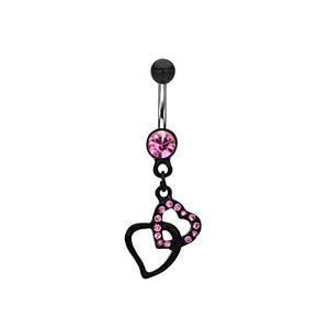 Black Heart WildKlass Navel with Pink Gems Dangle Charm (14g 7/16")-WildKlass Jewelry