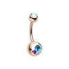 Rose Gold Double Gem Ball Steel WildKlass Belly Button Ring-WildKlass Jewelry