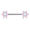 WildKlass Opalite Petals with Opal Center Flowers on Both Ends 316L Surgical Steel Barbell Nipple Rings-WildKlass Jewelry