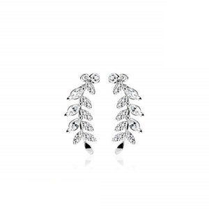 Pair of Marquise Cut CZs and CZ Paved Leaf Prepacked WildKlass Ear Crawler/Ear Climber-WildKlass Jewelry