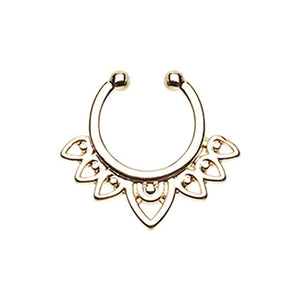 Golden Acerose Filigree WildKlass Fake Septum Clip-On Ring-WildKlass Jewelry