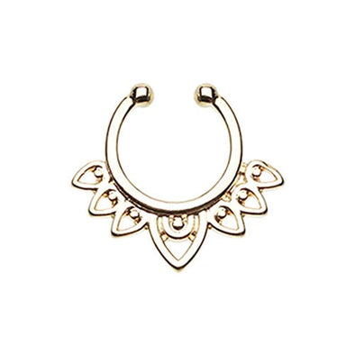 Golden Acerose Filigree WildKlass Fake Septum Clip-On Ring-WildKlass Jewelry