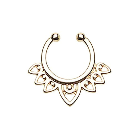 Golden Acerose Filigree WildKlass Fake Septum Clip-On Ring-WildKlass Jewelry