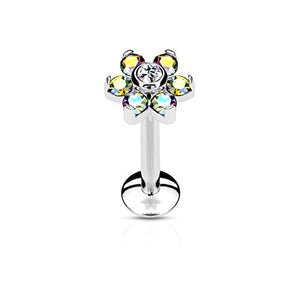 All 316L Surgical Steel Internally Threaded 6-Gem Flower Top WildKlass Labret/Monroe/Cartilage Stud-WildKlass Jewelry