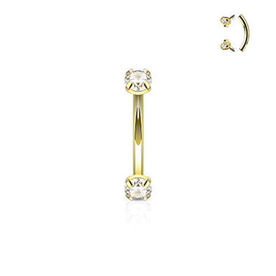 Plated Prong Set Clear CZ Internally Threaded 316L Surgical Steel WildKlass Eyebrow Curve Ring-WildKlass Jewelry