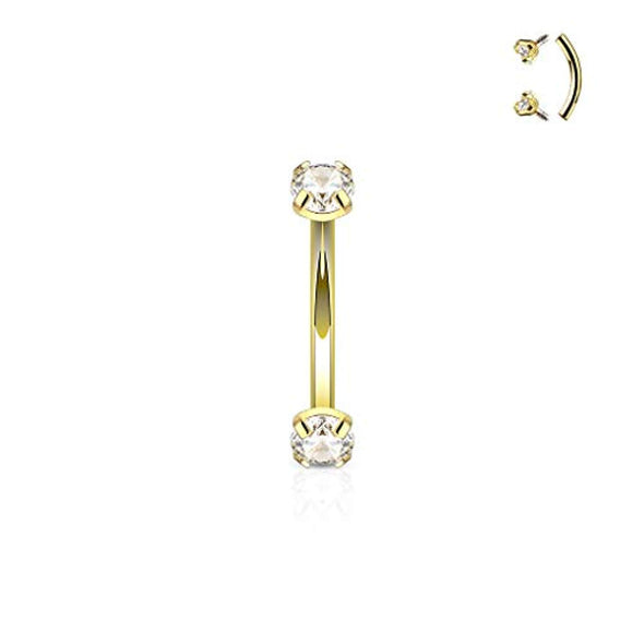 Plated Prong Set Clear CZ Internally Threaded 316L Surgical Steel WildKlass Eyebrow Curve Ring-WildKlass Jewelry