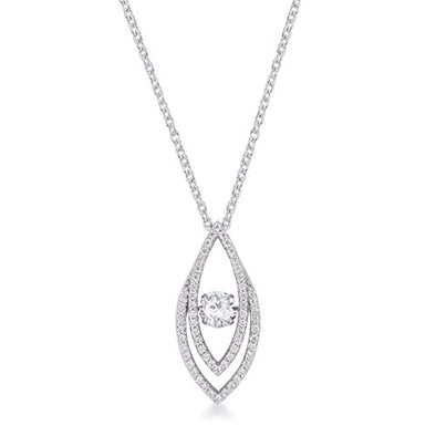 WildKlass 1.75Ct Rhodium Plated Contemporary Elliptical Dancing CZ Pendant-WildKlass Jewelry