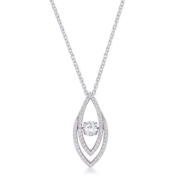 WildKlass 1.75Ct Rhodium Plated Contemporary Elliptical Dancing CZ Pendant-WildKlass Jewelry
