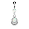 Opal Glitter Center Vintage Filigree Dangle Surgical Steel WildKlass Belly Button Navel Rings-WildKlass Jewelry