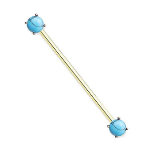 Round Turquoise Prong Set Ends 316L Surgical Steel WildKlass Industrial Barbells-WildKlass Jewelry
