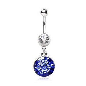 316L Stainless Steel Blue Captured Flower Faceted CZ Dangle WildKlass Navel Ring-WildKlass Jewelry