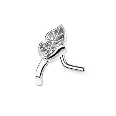 WildKlass CZ Set Leaf Nose Crawlers 316L Surgical Steel L Bend Nose Stud Rings-WildKlass Jewelry