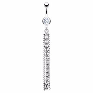 Long Chain Multi Gem Dangle w/ 316L Surgical Steel Single gem WildKlass Navel Ring (Sold by Piece)-WildKlass Jewelry
