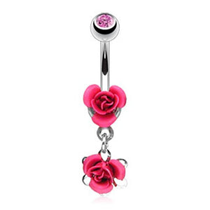 Double Metal Rose WildKlass Navel Ring Gem WildKlass Ball (Sold by Piece)-WildKlass Jewelry