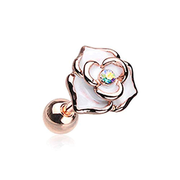 Rose Gold White Rose Sparkle WildKlass Cartilage Tragus Earring-WildKlass Jewelry