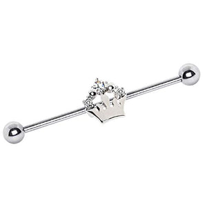 WildKlass 316L Stainless Steel Royal Crown Industrial Barbell-WildKlass Jewelry