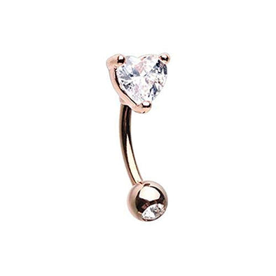 Rose Gold Heart Shape Gem Prong WildKlass Curved Barbell Eyebrow Ring-WildKlass Jewelry