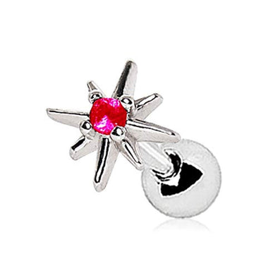 WildKlass 316L Stainless Steel Red Jeweled North Star Cartilage Earring-WildKlass Jewelry