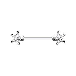 Double Star Gem WildKlass Nipple Barbell Ring-WildKlass Jewelry