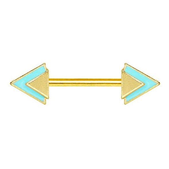 Gold Plated Teal Blue Triangle WildKlass Nipple Bar-WildKlass Jewelry