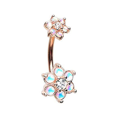 Rose Gold Illuminating Spring Flower Sparkle Prong Set WildKlass Belly Button Ring-WildKlass Jewelry