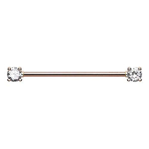 Rose Gold Double Prong Cubic Zirconia Gem WildKlass Industrial Barbell-WildKlass Jewelry