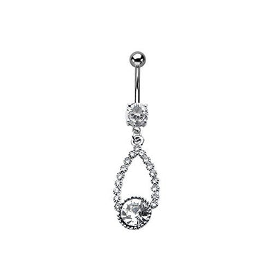 WildKlass Navel with clear CZ teardrop dangle charm 14g 3/8-WildKlass Jewelry
