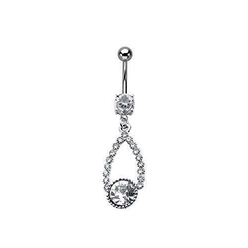 WildKlass Navel with clear CZ teardrop dangle charm 14g 3/8-WildKlass Jewelry