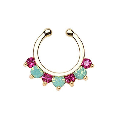 Golden Prong Pacific Opal Gem Precia WildKlass Fake Septum Clip-On Ring-WildKlass Jewelry