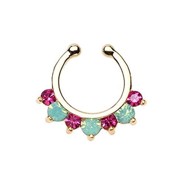 Golden Prong Pacific Opal Gem Precia WildKlass Fake Septum Clip-On Ring-WildKlass Jewelry