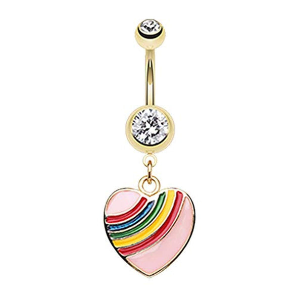 Golden Rainbow Dash Heart WildKlass Belly Button Ring-WildKlass Jewelry