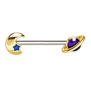 Gold Plated Galaxy Planet & Moon WildKlass Nipple Bar-WildKlass Jewelry