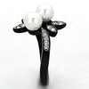 WildKlass Stainless Steel Pearl Ring Two-Tone IP Black Women Synthetic White-WildKlass Jewelry