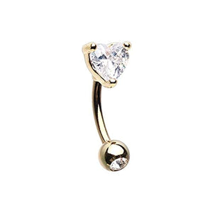 Golden Heart Shape Gem Prong WildKlass Curved Barbell Eyebrow Ring-WildKlass Jewelry