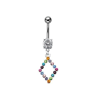 WildKlass Navel with multi color CZ diamond dangle charm 14g 3/8-WildKlass Jewelry