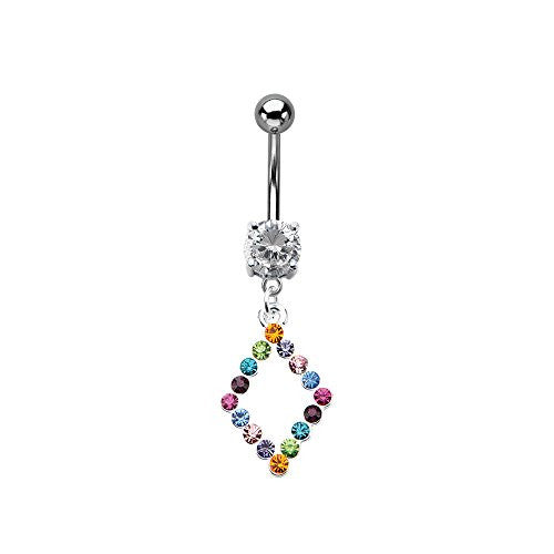 WildKlass Navel with multi color CZ diamond dangle charm 14g 3/8-WildKlass Jewelry
